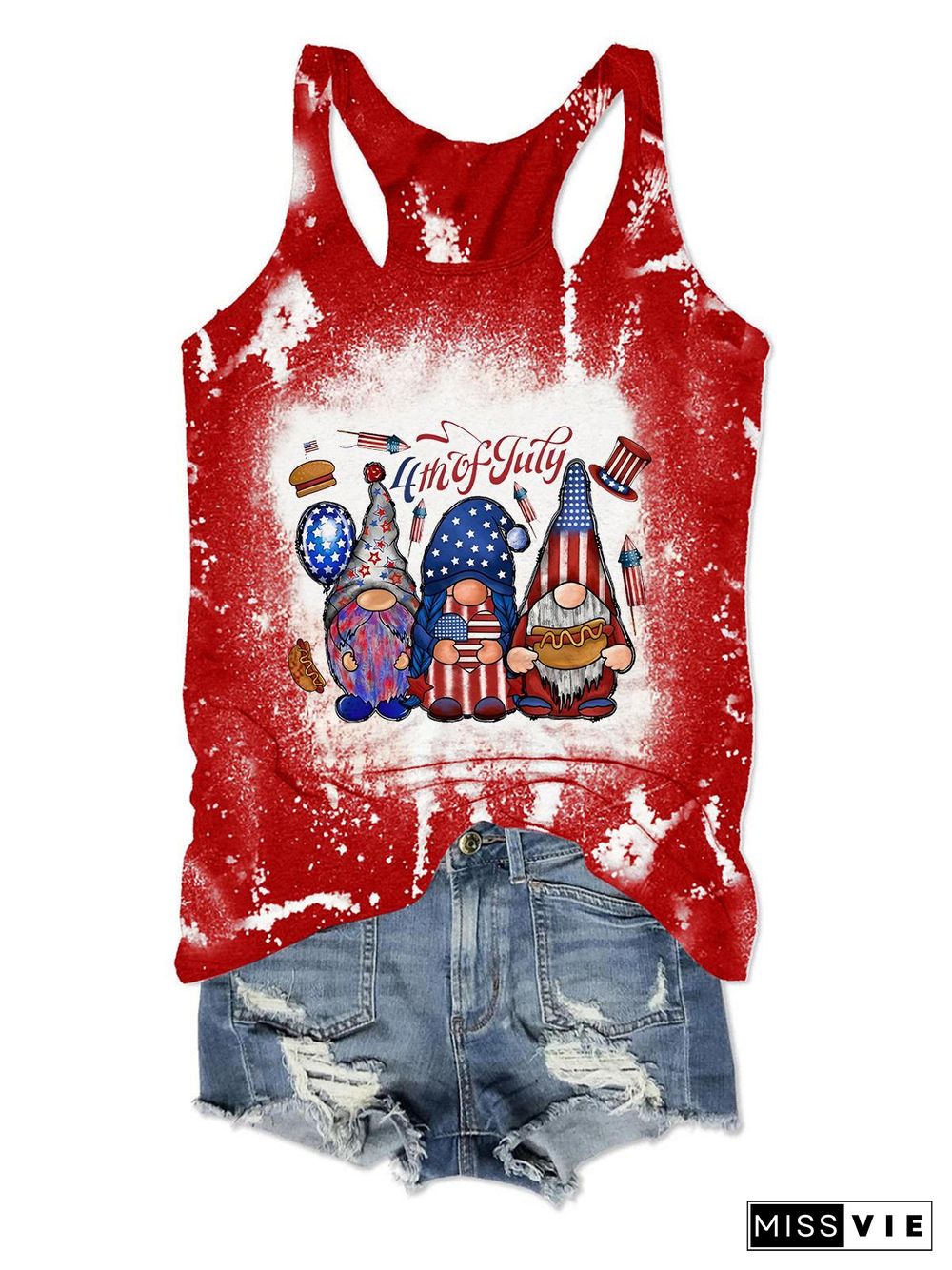 Women's 4th of July Gnomes Print Tank Top