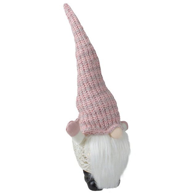 Pink And White Rattan Christmas Gnome With Warm White Led Lights