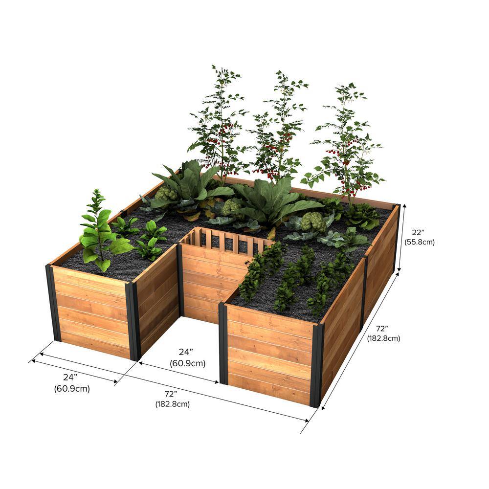 VITA Mezza 6'L x 6'W x 22H Cedar Keyhole Composting Garden Golden Brown VT17707 VT17707