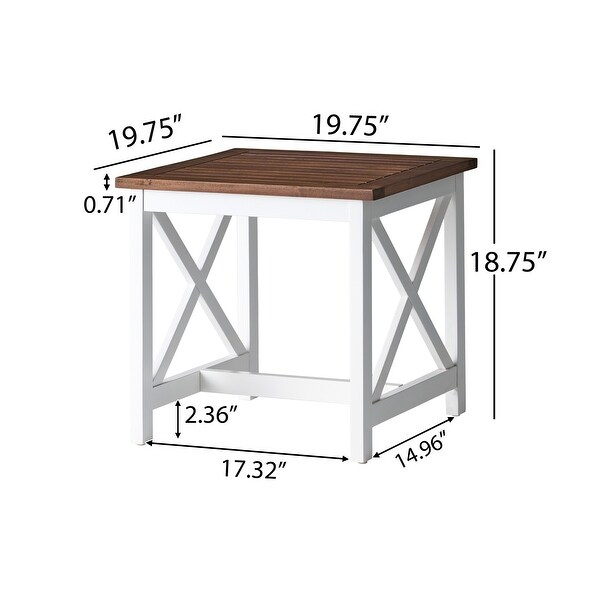 Outdoor Two Toned Side Table with Xshaped Supports and a Slatted Tabletop