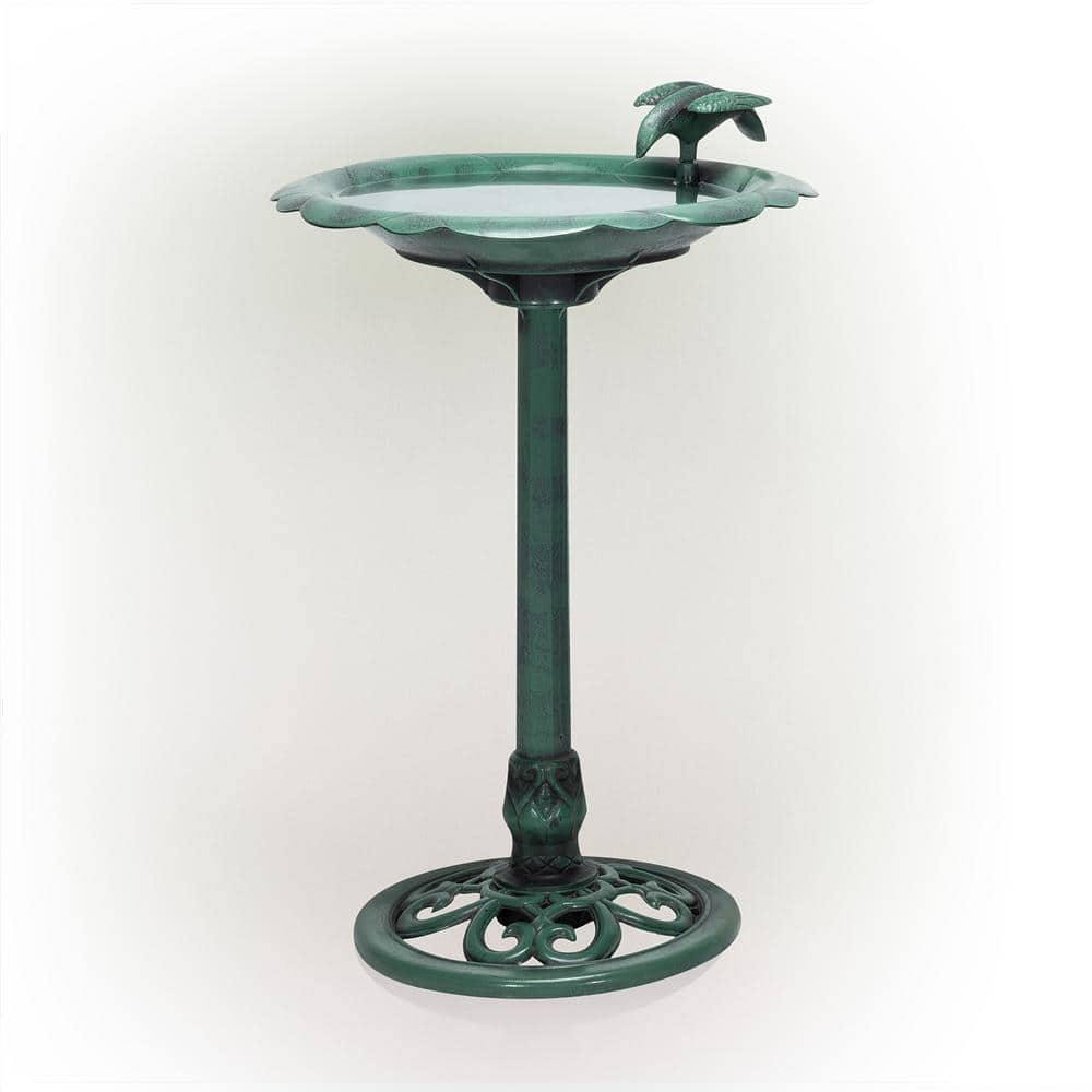 Alpine Corporation 31 in. Tall Outdoor Antique Flower Birdbath with Bird Decoration Yard Statue TEC114