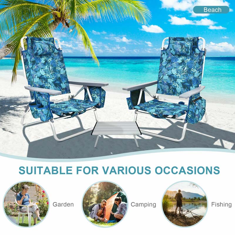 2 Pack 5-Position Outdoor Folding Backpack Beach Chair & Table Set, Patio Lawn Camping Chair Beach Sling Chair