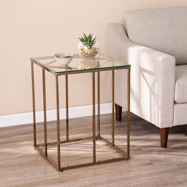 Nicholas Contemporary End Table With Glass Top Champagne Aiden Lane