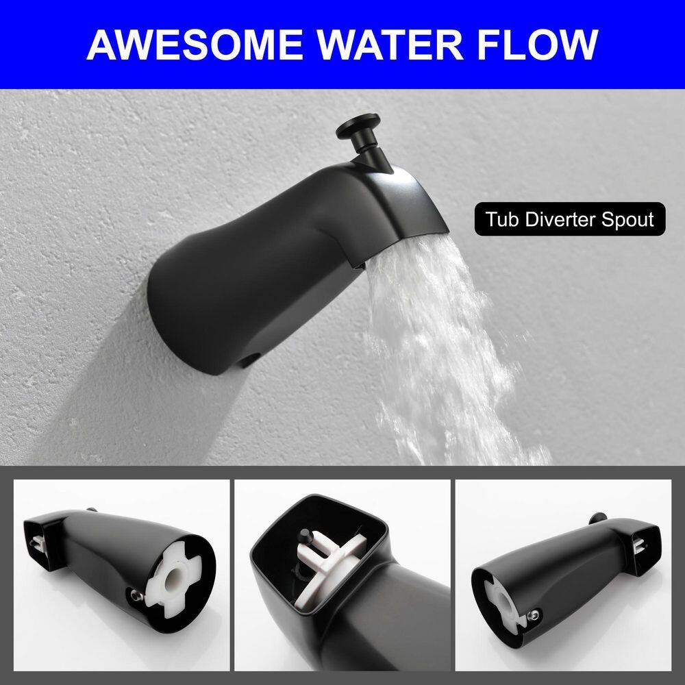 UKISHIRO One-handle 1.8 GPM 6-Spray Shower Head and Tub Faucet with Pop-up Diverter in Matte Black (Valve Included) SMDJEN8571112012