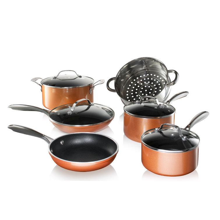 Gotham Steel Copper Cast Textured 10 Pieces Aluminum Non Stick Cookware Set