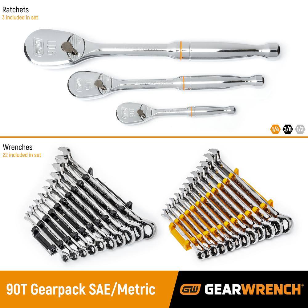 GEARWRENCH 90T Gearpack SAEMetric Ratcheting Wrench and Ratchet Tool Set (25-Piece) 81001