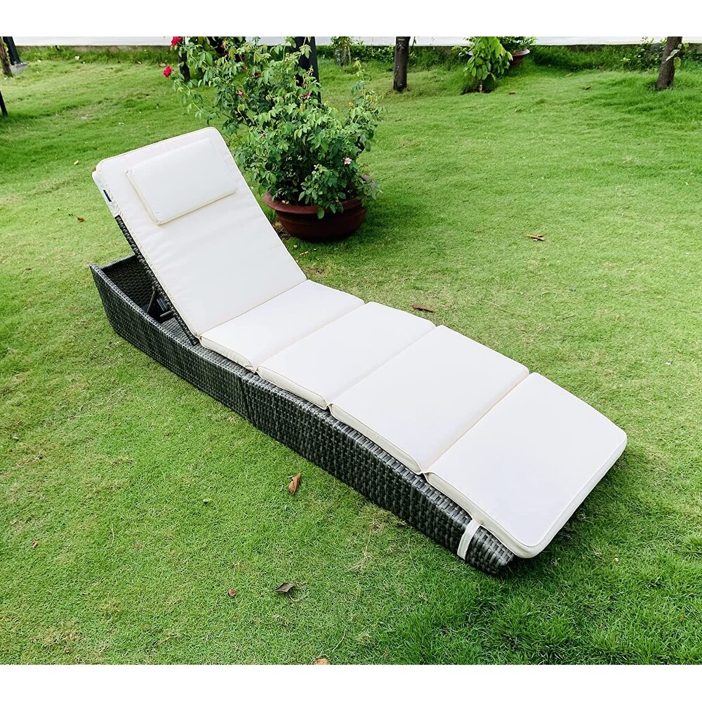 Outdoor SunBathing Wicker Reclining Chaise Lounge with Cushion Folding Sun Lounger Chair Patio Backrest Pillow