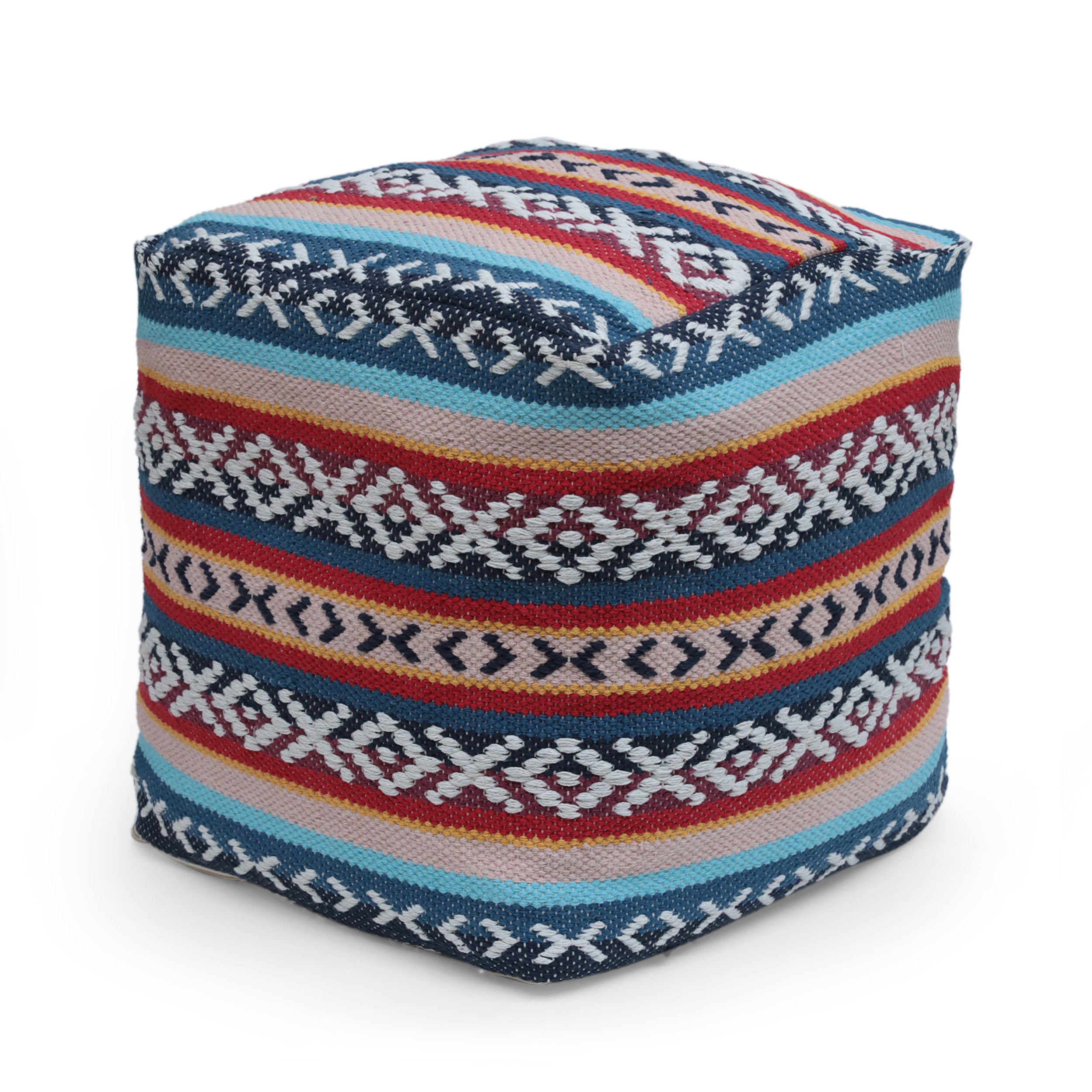 Hilliard Boho Handcrafted Peruvian Print Cube Pouf