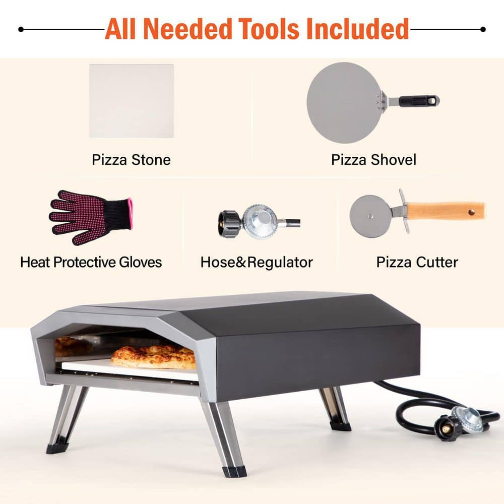 PHI VILLA Propane Tank Outdoor Pizza Oven in Black With All Needed Tools THD-E02GR011