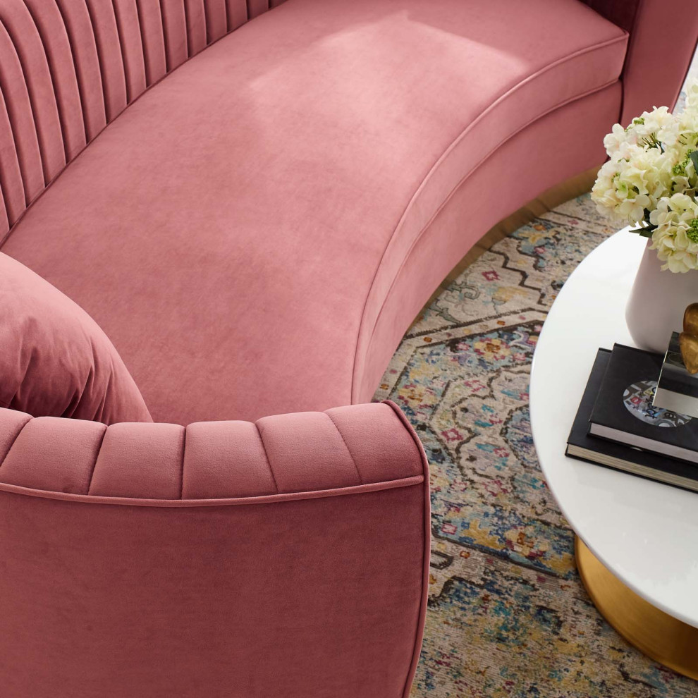 Dusty Rose Enthusiastic Vertical Channel Tufted Curved Performance Velvet Sofa   Contemporary   Sofas   by Uber Bazaar  Houzz