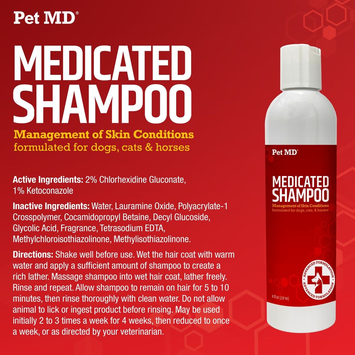 Pet MD Antiseptic and Antifungal Medicated Shampoo， 8-oz bottle