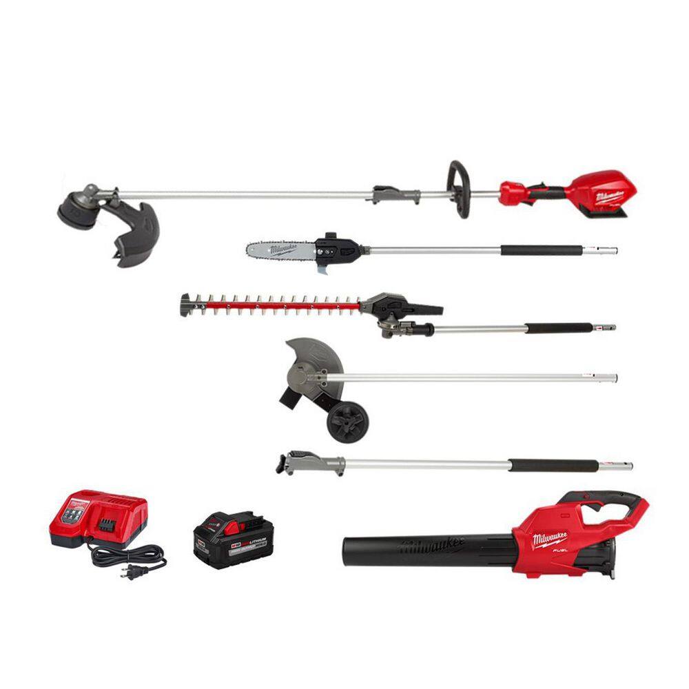 MW M18 FUEL 18-Volt Lithium-Ion QUIK-LOK String TrimmerBlower Combo Kit WEdger Hedge Pole Saw  3 ft. Extension(5-Tool) 3000-21-49-16-2718-49-16-2719-49-16-2720