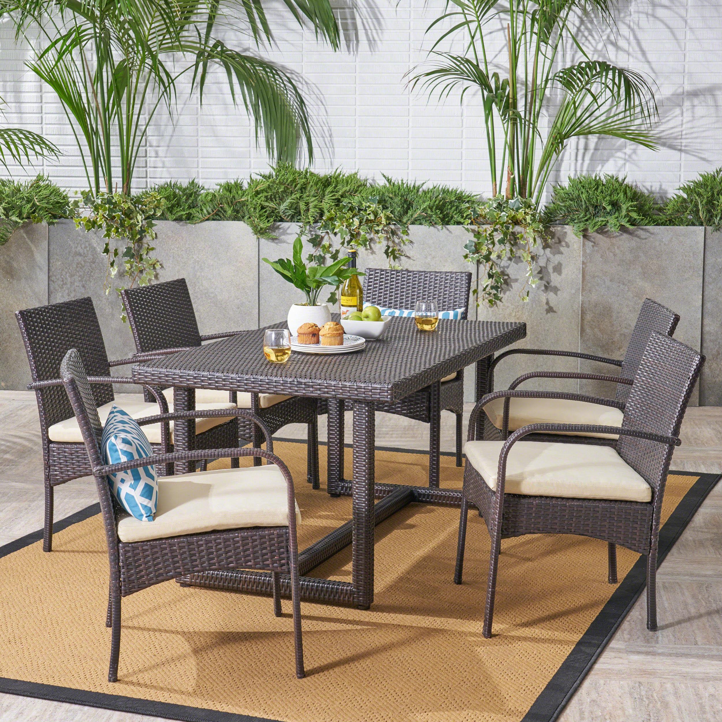 Acker Outdoor 7 Piece Wicker Dining Set