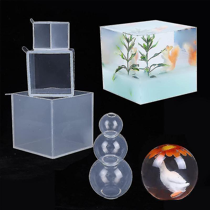 6pcs Big Ball Resin Moulds Clear Silicone Square Moulds Big Deep Square Resin Moulds， Square Resin