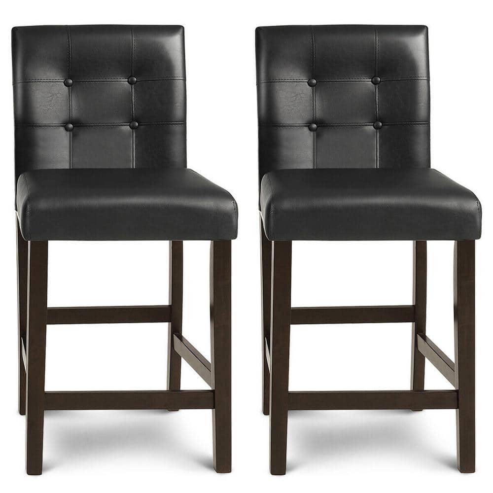 Gymax 39.5 in. Bar Stools High Back Counter Height Barstool Pub Chair Rubber Wood Black (Set of 2) GYM04737