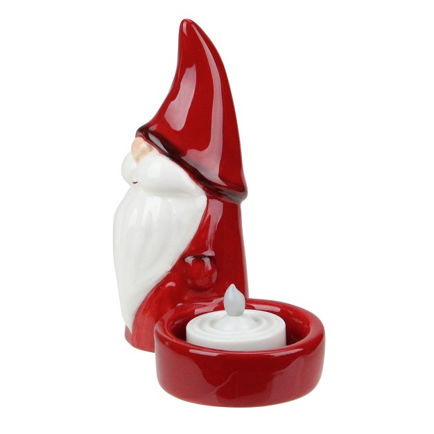 Red Ceramic Mini Christmas Gnome Tealight Candle Holder