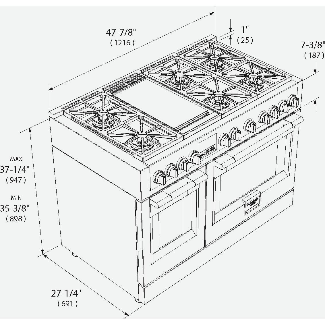 Fulgor Milano 48-inch Freestanding Dual-Fuel Range with Griddle F6PDF486GS1