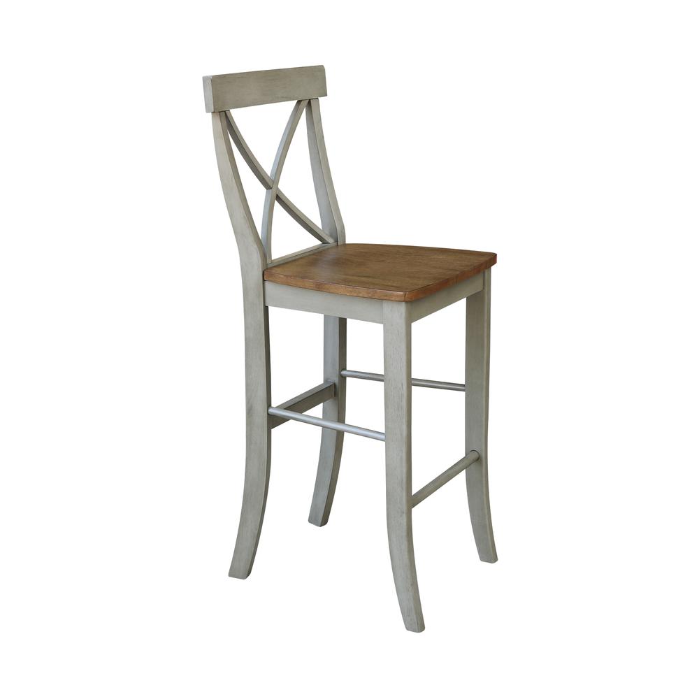 International Concepts Wood Cross Back Bar Height Stool - 30 Seat Height - Distressed Hickory/Stone