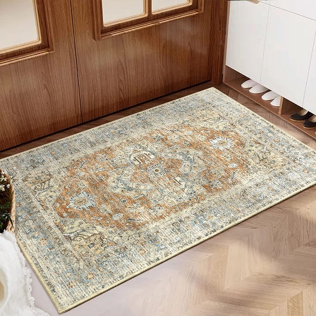 Whizmax Vintage Rug Washable Rug Floral Print Area Rug