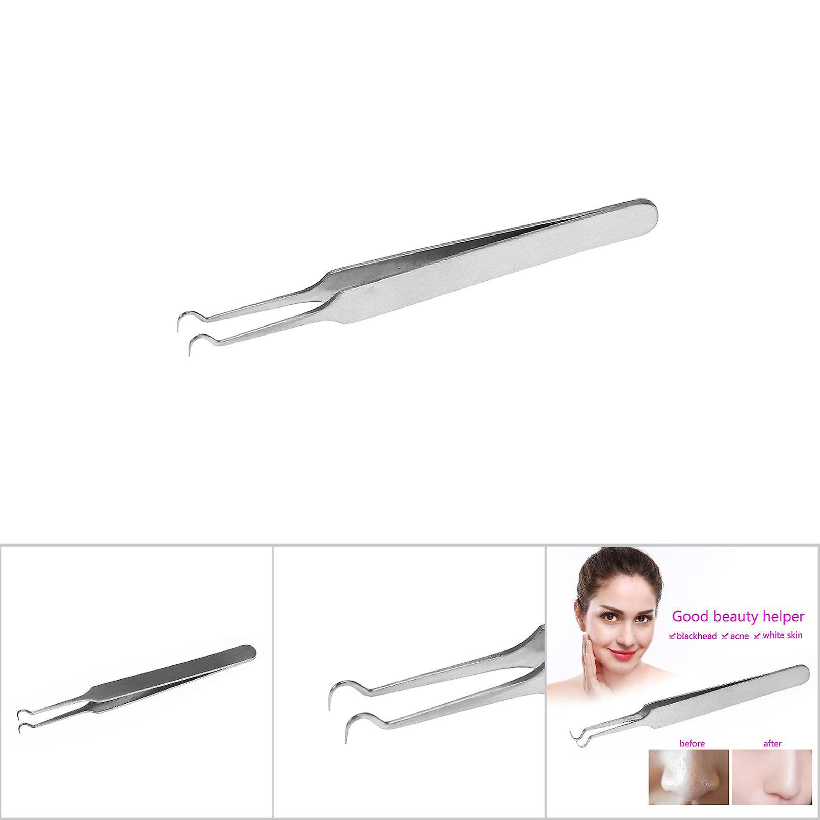 Stainless Steel Acne Blackhead Removal Tweezer Beauty Nipper Makeup Tool (hooked Tip 8.7cm)