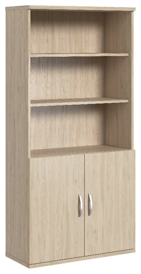 Studio C Tall 5 Shelf Bookcase with Doors in Natural Elm   Engineered Wood   Bookcases   by Homesquare  Houzz