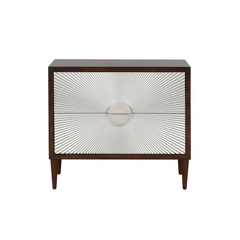 Accent Table with Sunburst Design 2 Drawer Front， Brown and White