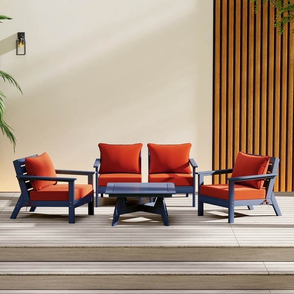 Polytrends Birchwood All Weather HDPE Outdoor Patio Navy Blue Deep Seating Sectional (5Piece Set)