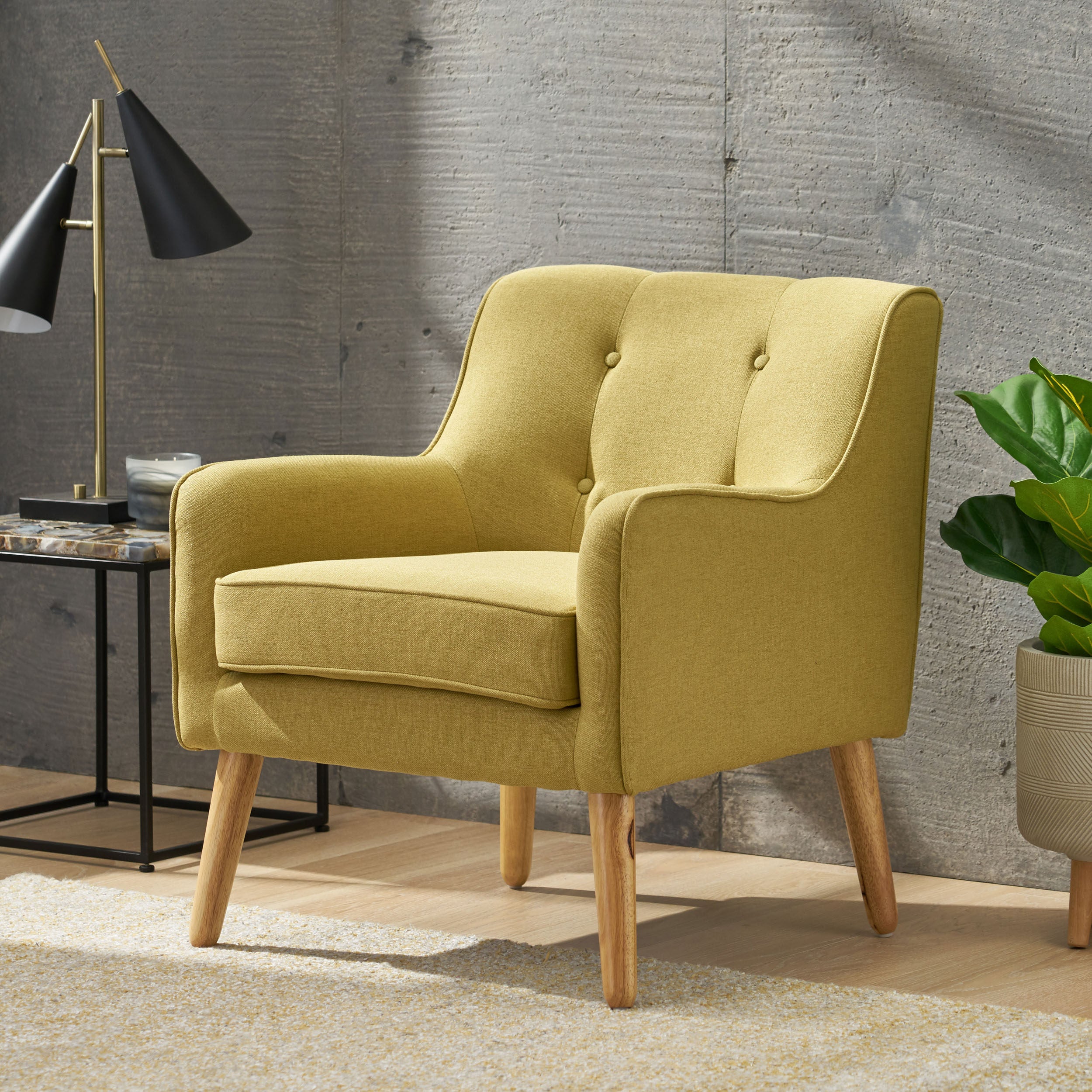 Fontinella Mid Century Tufted Back Fabric Arm Chair