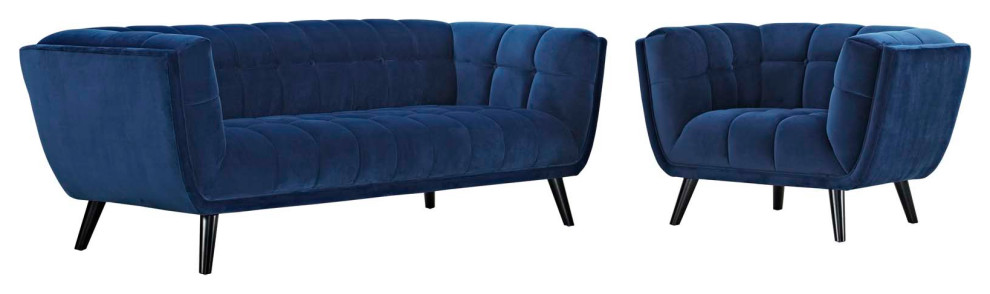 Bestow 2 Piece Velvet Sofa and Armchair Set   Midcentury   Living Room Furniture Sets   by Kolibri Decor  Houzz