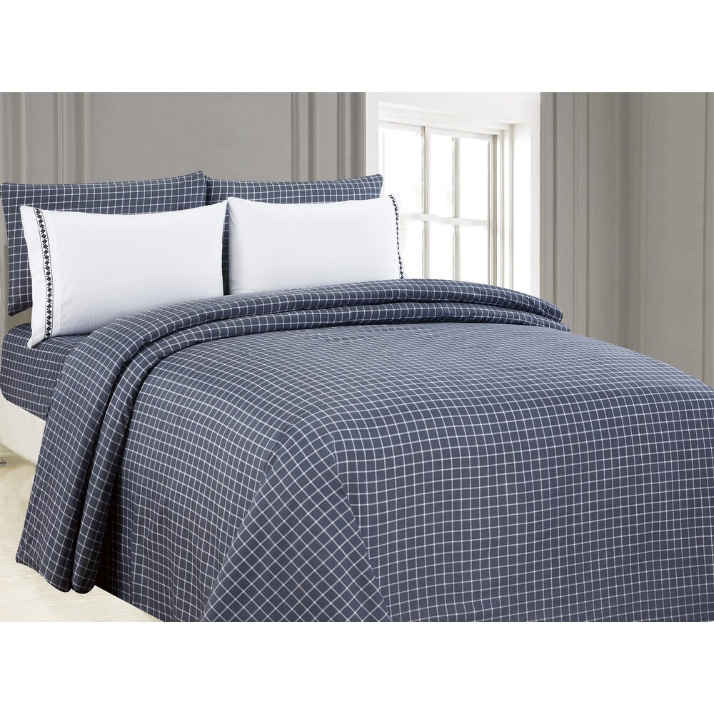 6 Piece Printed Sheet Set with Embroidered Pillowcases  Modern Plaid