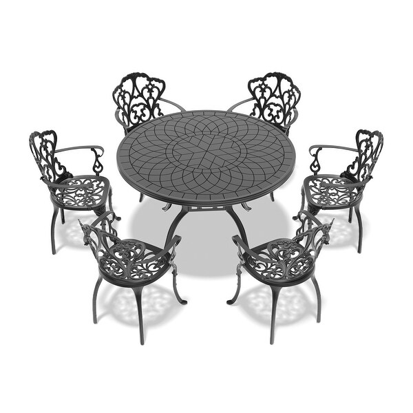 (Cushions In Random Colors)7Piece Set Of Cast Aluminum Patio Furniture With Cushions