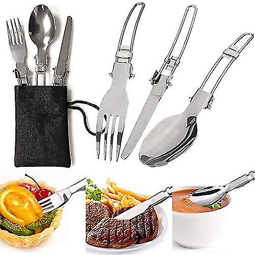 Camping Cookware Set With Foldable Stainless Steel Spoon/fork/knife For 1-2 Person - Portable Stainless Steel Campfire Cooking Equipment