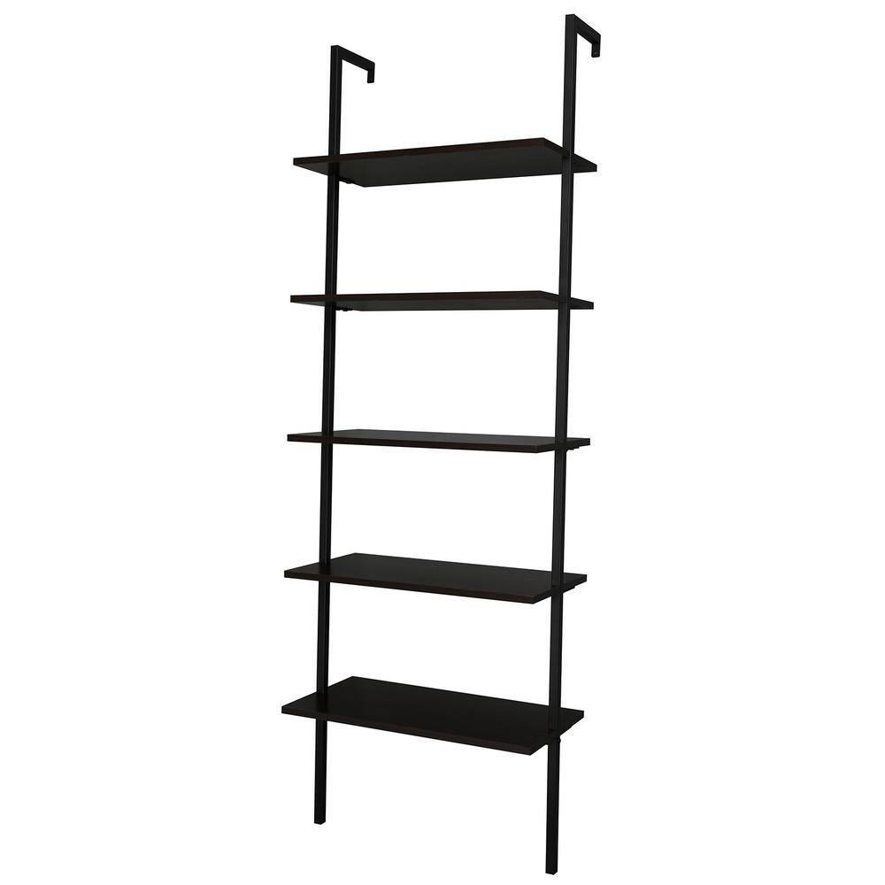 Outopee Industrial 72 in. Black MDF 5-Shelf Standard Bookcase with Storage Shelves 302992574102