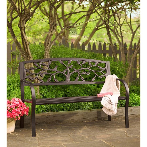 Evergreen Tree Of Life Metal Garden Bench Black