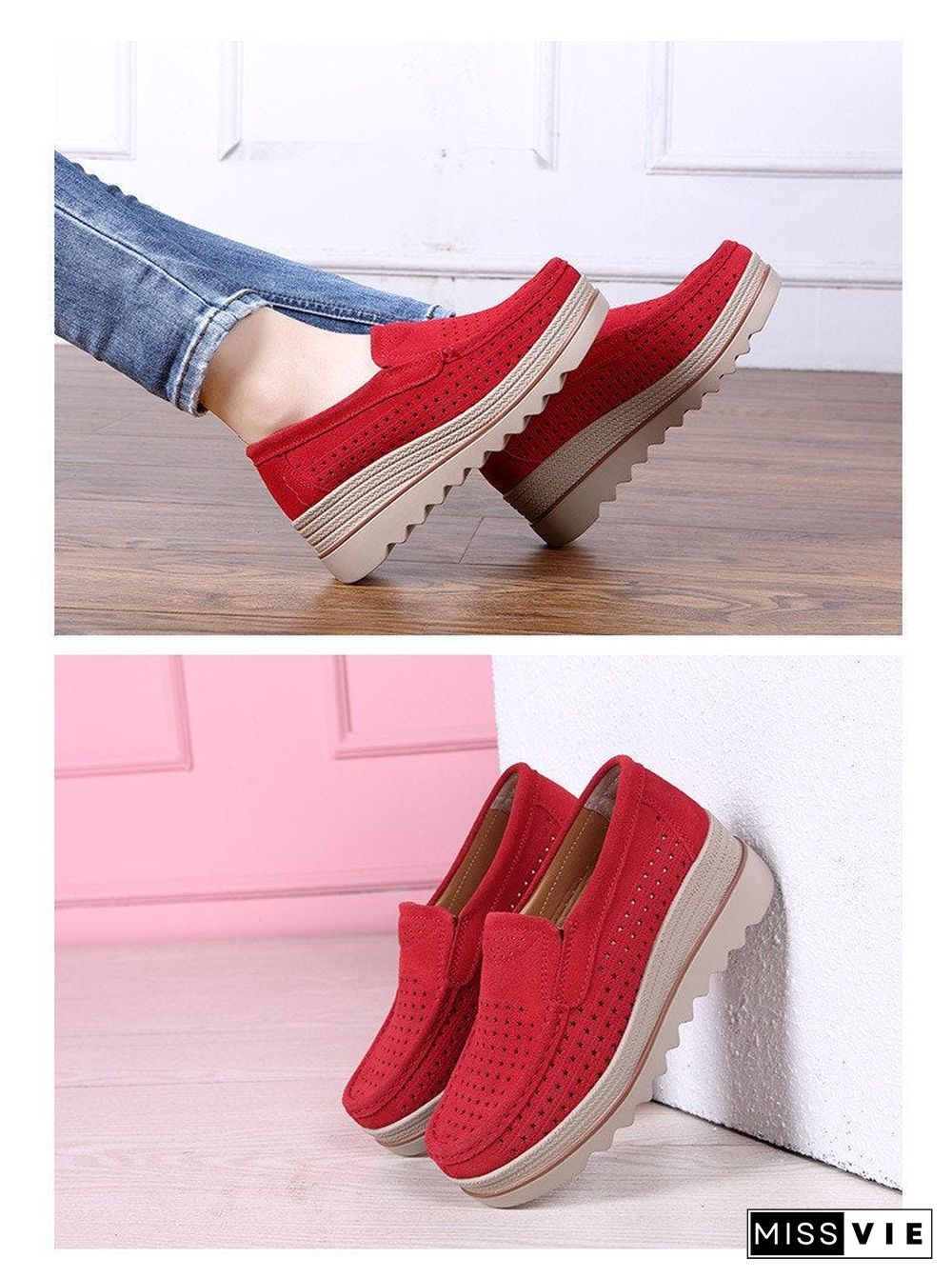 Women Shoes Platform Sneakers Slip on Flats Loafers Moccasins Hollow Out Casual Shoes