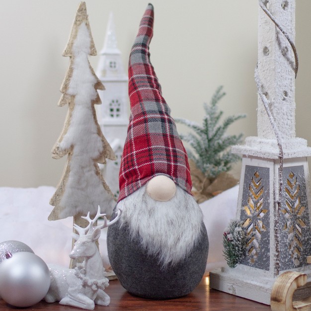 Red And Gray Plaid Gnome Sitting Tabletop Figure Christmas Decoration