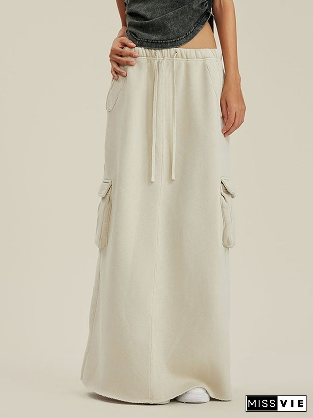 Multiple Pocket Back Slit Cargo Maxi Skirt