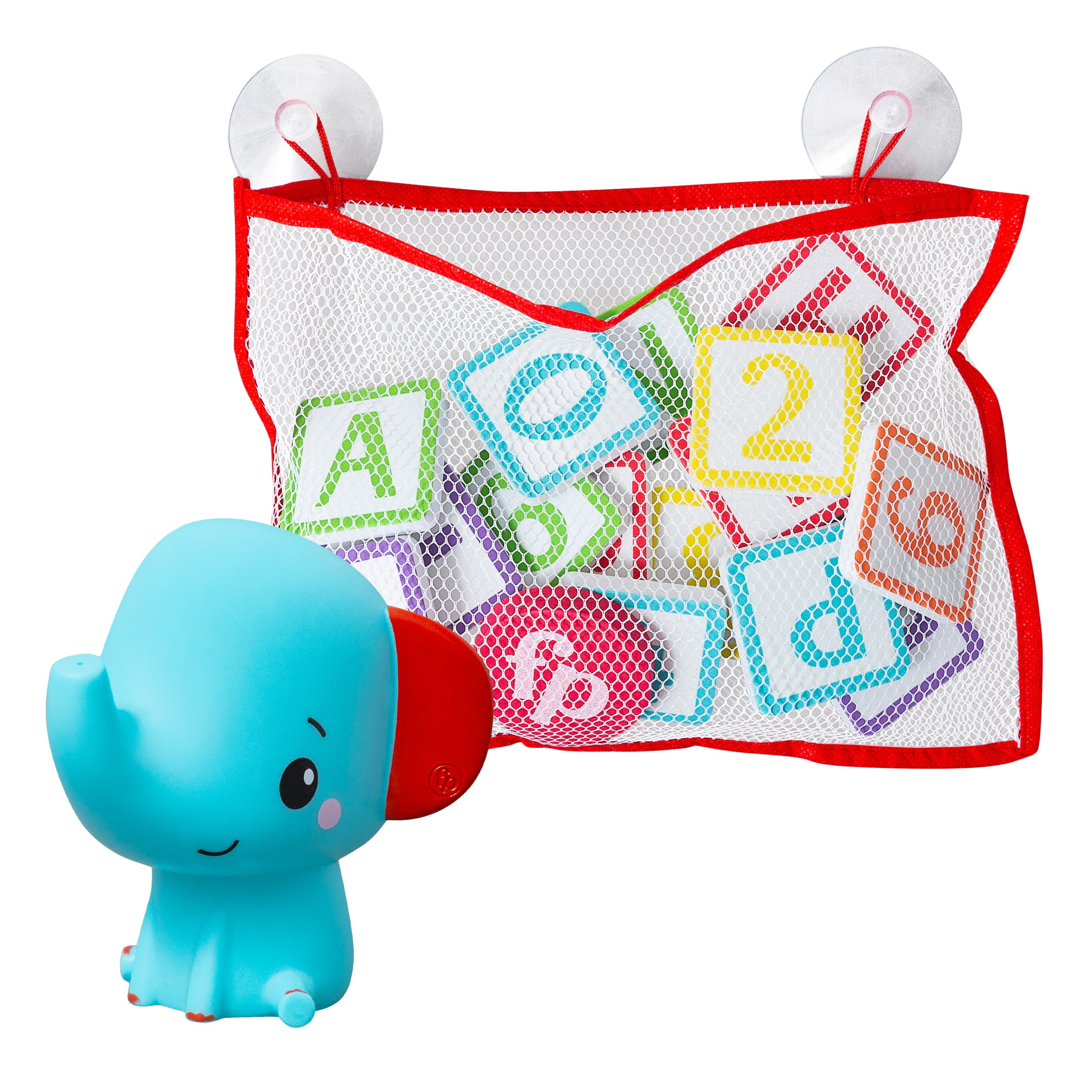 Fisher-Price Elephant Foam Letters and Numbers Bath Toys with Bath Toy Organizer， Baby Toys 6-12 Months