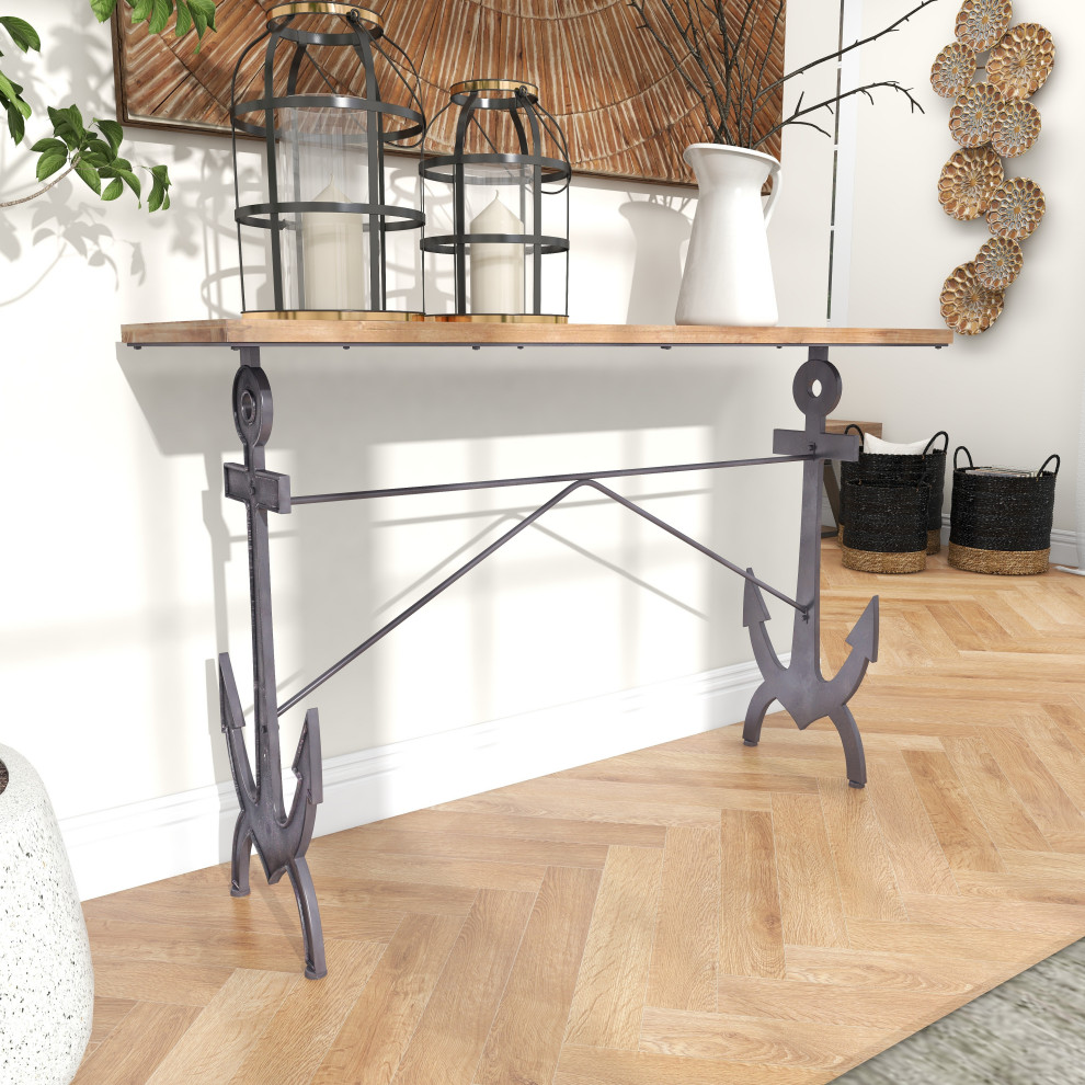 Coastal Black Metal Console Table 84280   Beach Style   Console Tables   by Brimfield  ampMay  Houzz