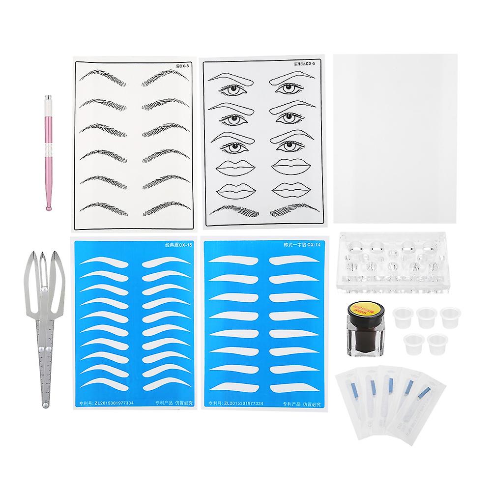 Microblading Eyebrow Tattoo Kit Practice Skin Needle Pigment Ring Cup Tattoo Set 5#