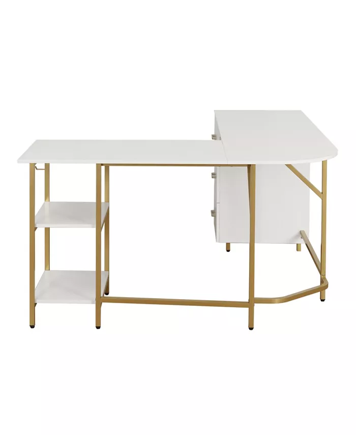 Techni Mobili Wood L-Shape Home Office with Storage Two-Tone Desk