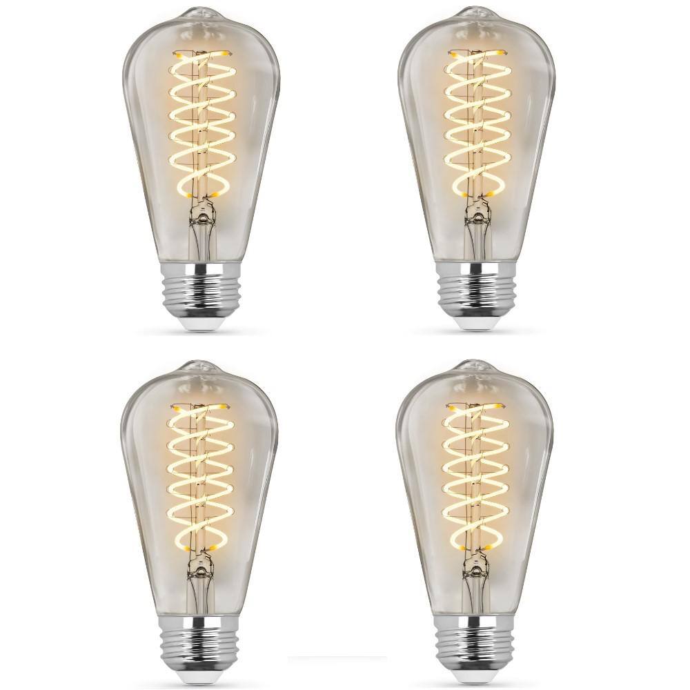 Feit Electric 60-Watt Equivalent ST19 Dimmable Spiral Filament Clear Glass E26 Vintage Edison LED Light Bulb Soft White (4-Pack) ST1960SCL927CAHDRP4