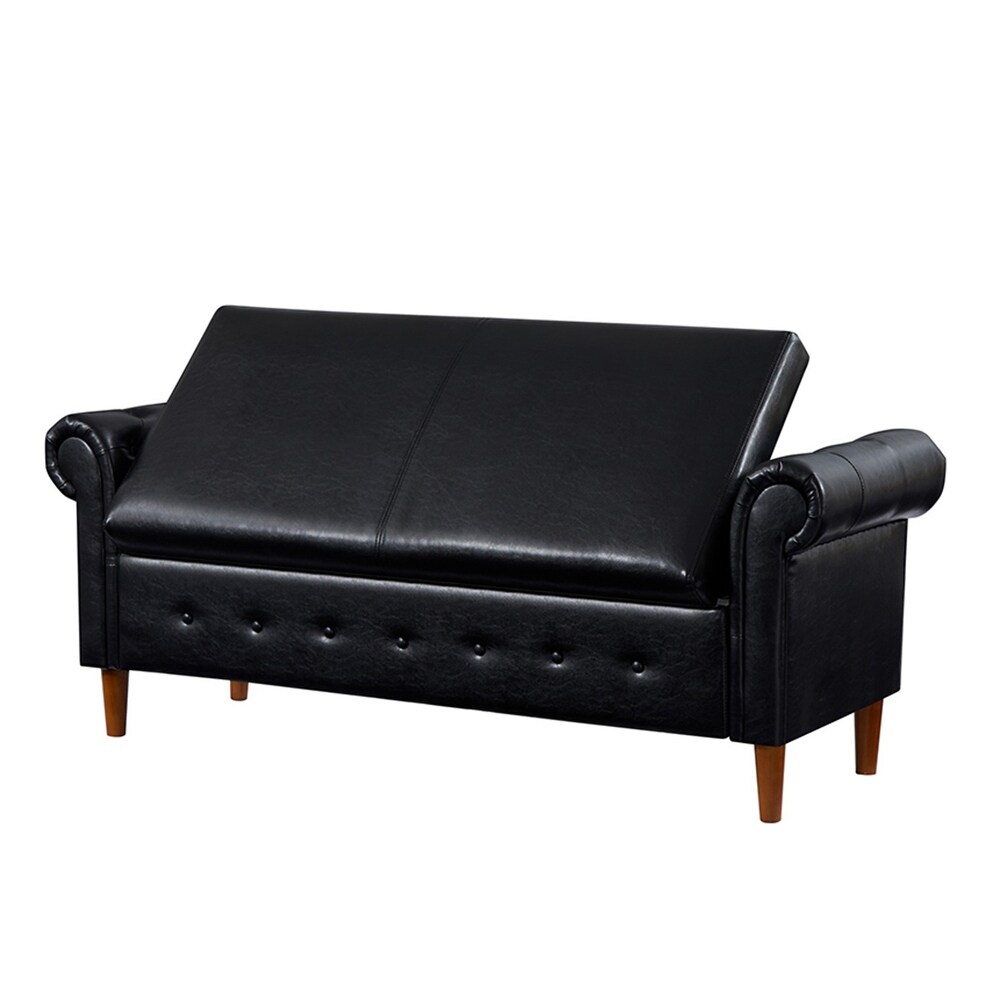 Leather Upholstered Rectangular Storage Sofa Stool with Button Tufting