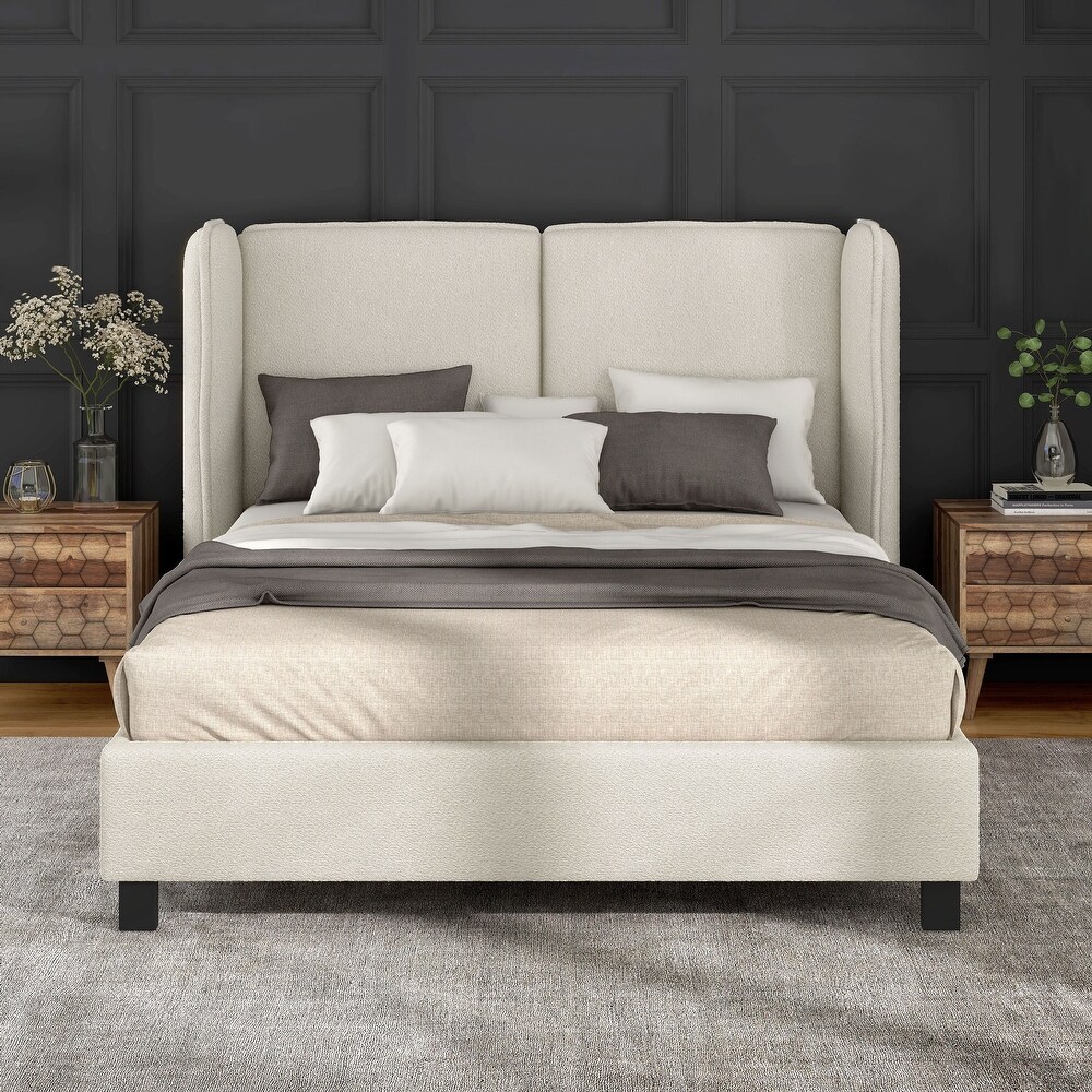 Janna Modern Boucle Fabric Queen size Platform Bed with Wingback Headboard by Furniture of America