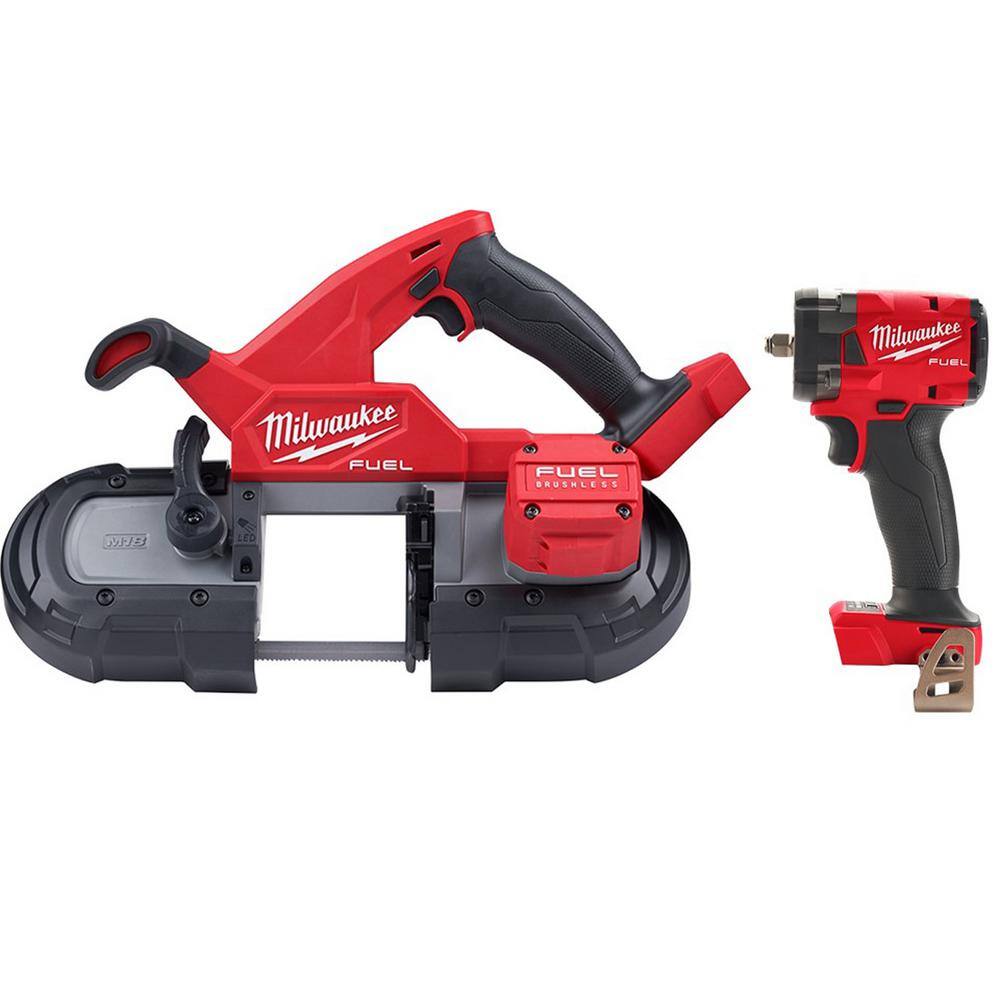 MW M18 FUEL 18-Volt Lithium-Ion Brushless Cordless Compact Bandsaw with M18 FUEL Compact 38 in. Impact Wrench 2829-20-2854-20