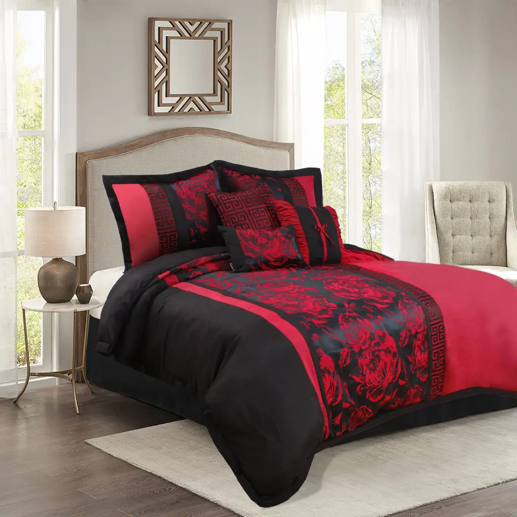 7 Piece Soft Jacquard Fabric Patchwork Comforter Set - Bed In A Bag (PEONY)