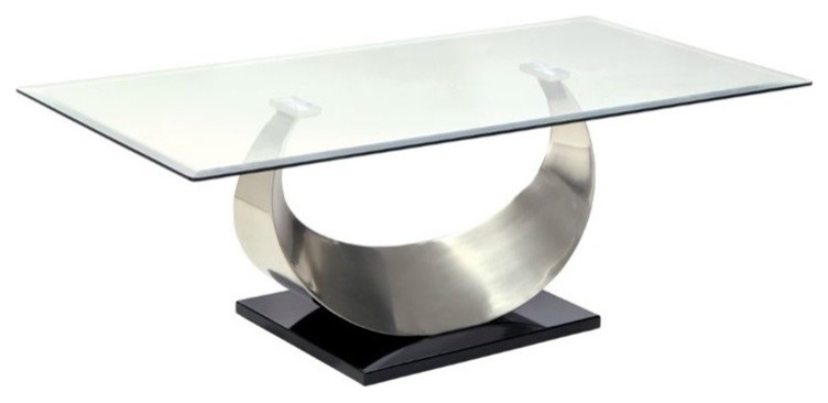 Furniture of America Suse Glass Top Coffee Table in Silver Satin Plated   Contemporary   Coffee Tables   by Homesquare  Houzz