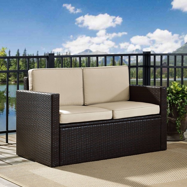 Palm Harbor Outdoor Wicker Loveseat Sand brown Crosley