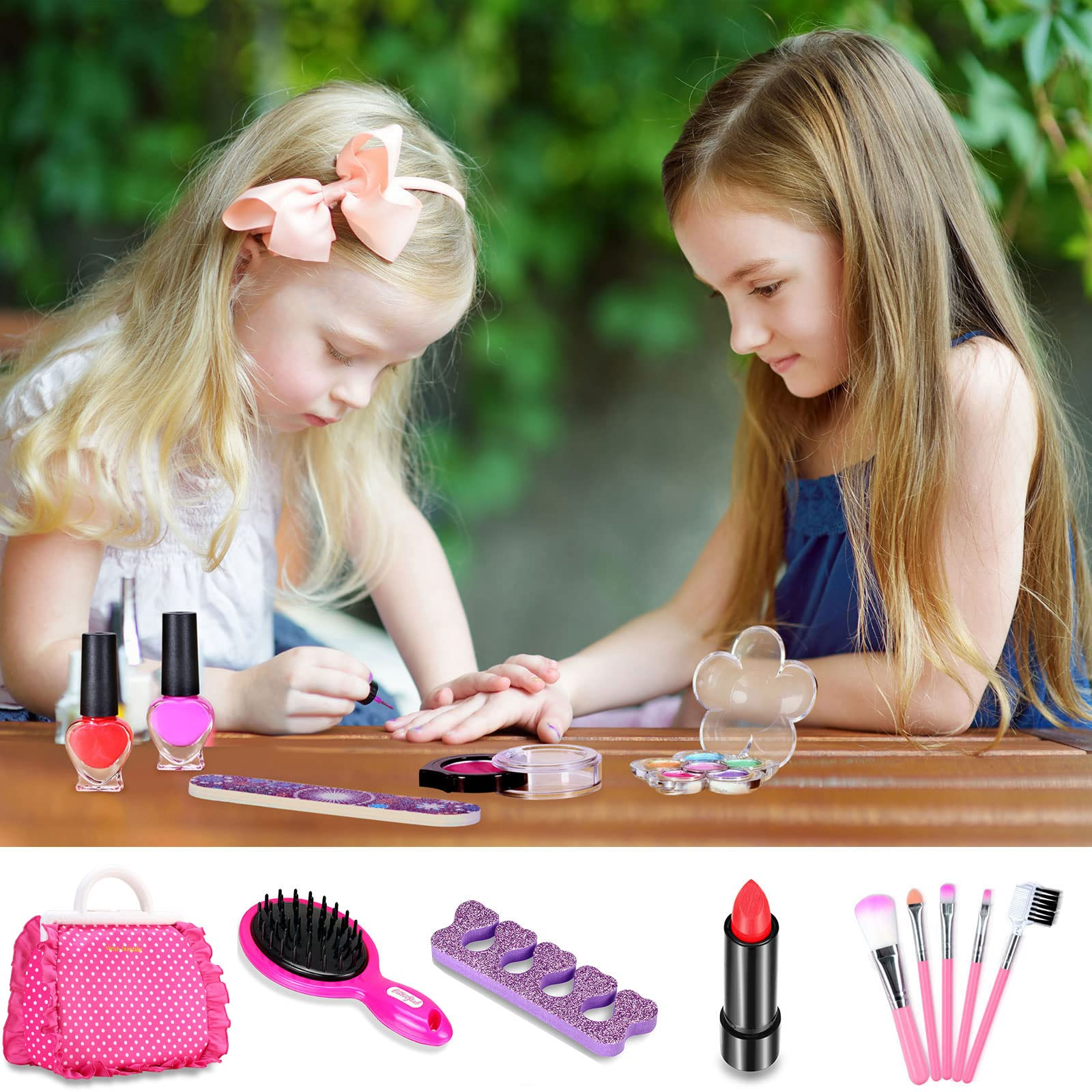 Kids Makeup kit for Girl，Washable Real Makeup Set Toys with Girls Tote Bag， Princess Makeup Set Toys for Birthday Gifts for 3 4 5 6 7 8 9 and Up Year Old Girl and Kids