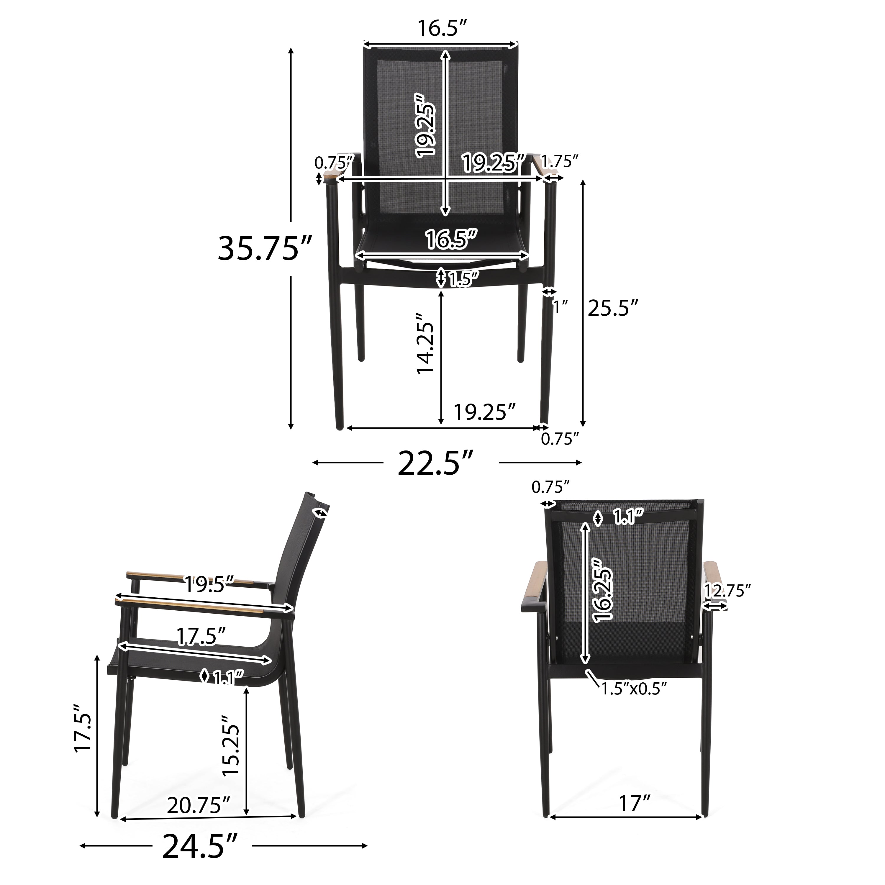 Kairo Outdoor Mesh and Aluminum 7 Piece Dining Set, Black